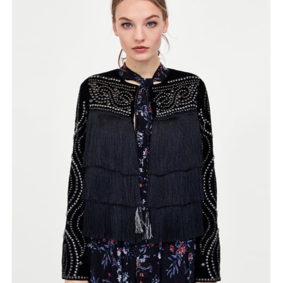 zara sequin fringe jacket